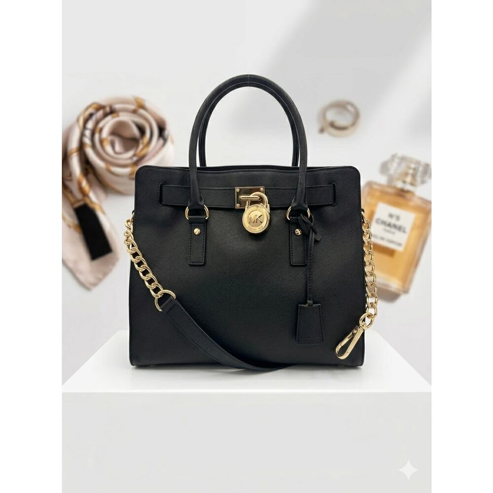 Michael Kors Hamilton Large N/S Tote – Black Saffiano Leather & Gold Hardware